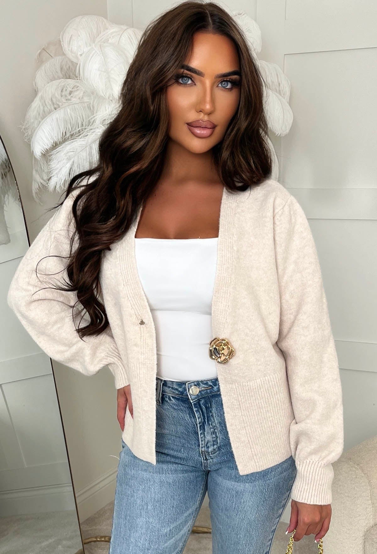 Time Passes Cream Gold Button Cardigan