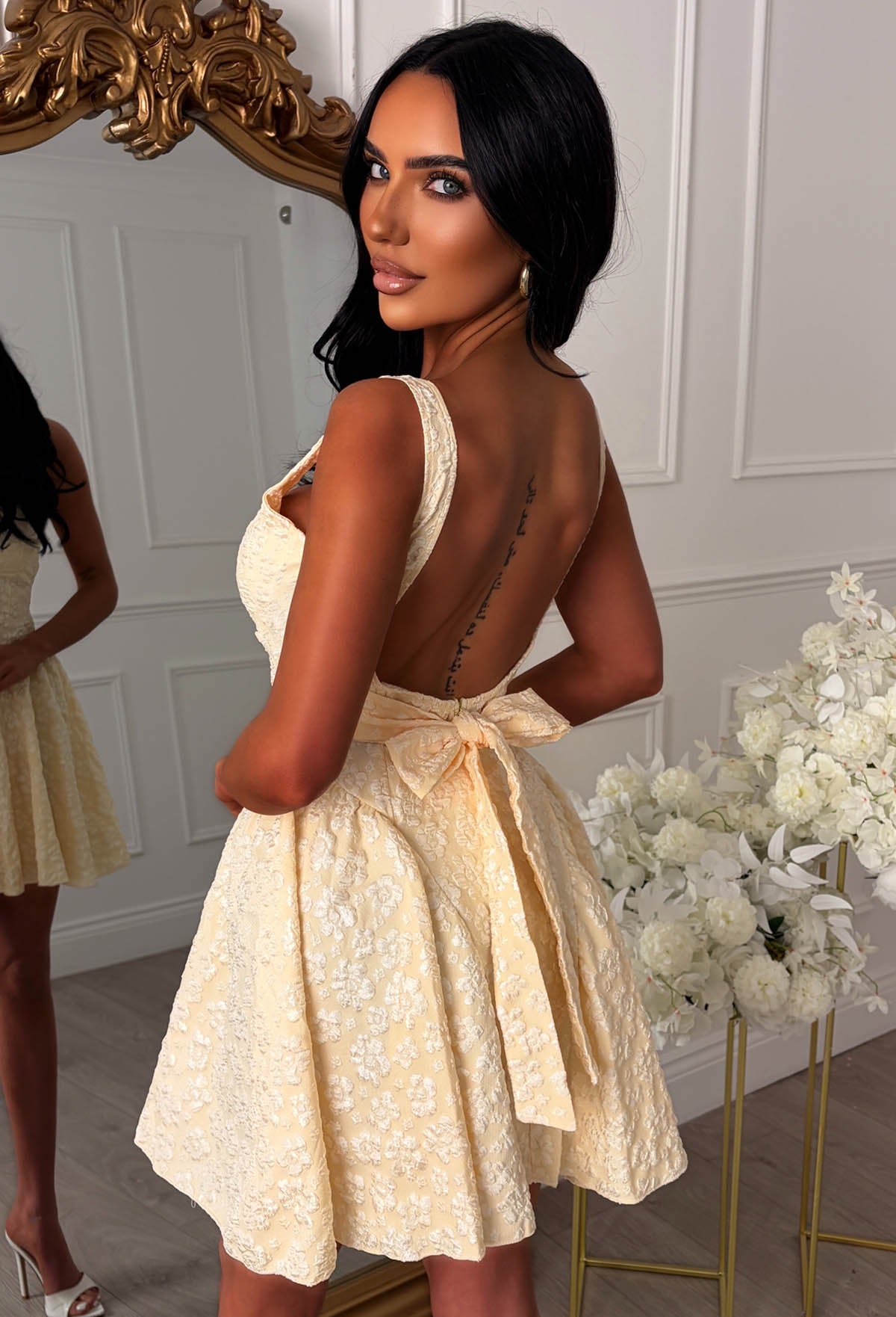 Tiny Muse Lemon Textured Tie Back Mini Dress