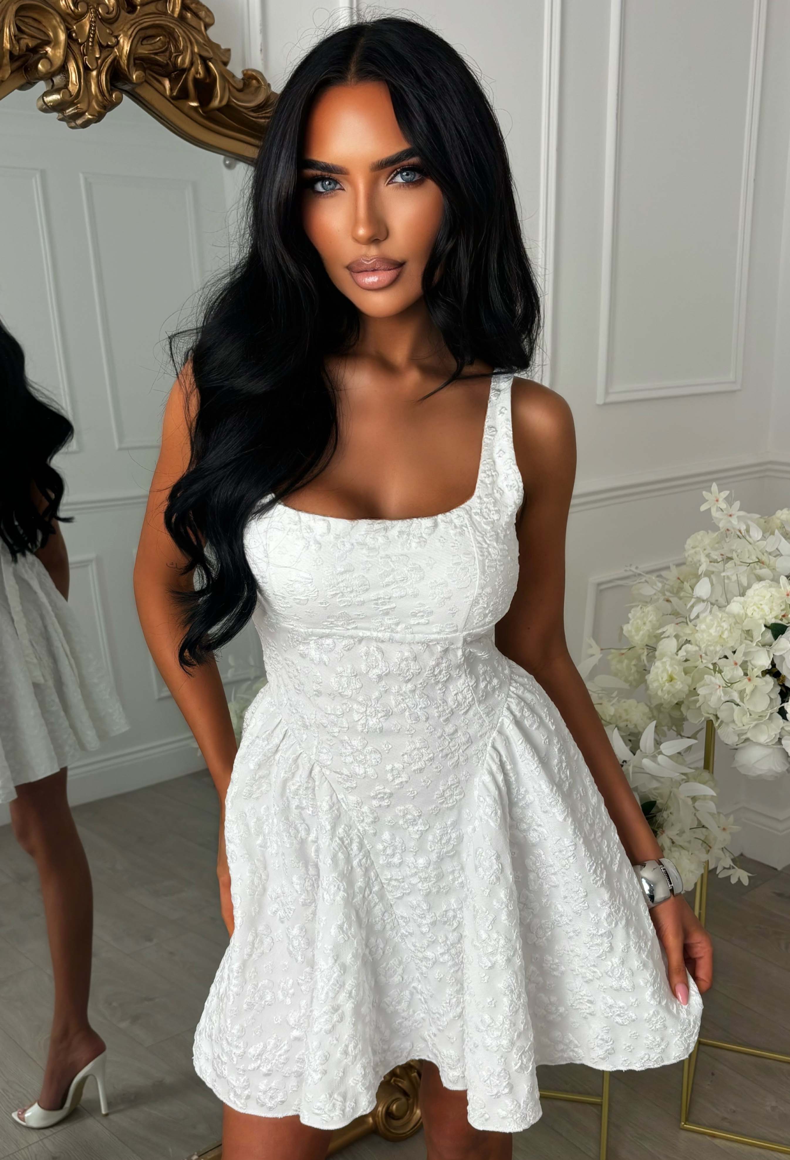 Tiny Muse White Textured Tie Back Mini Dress