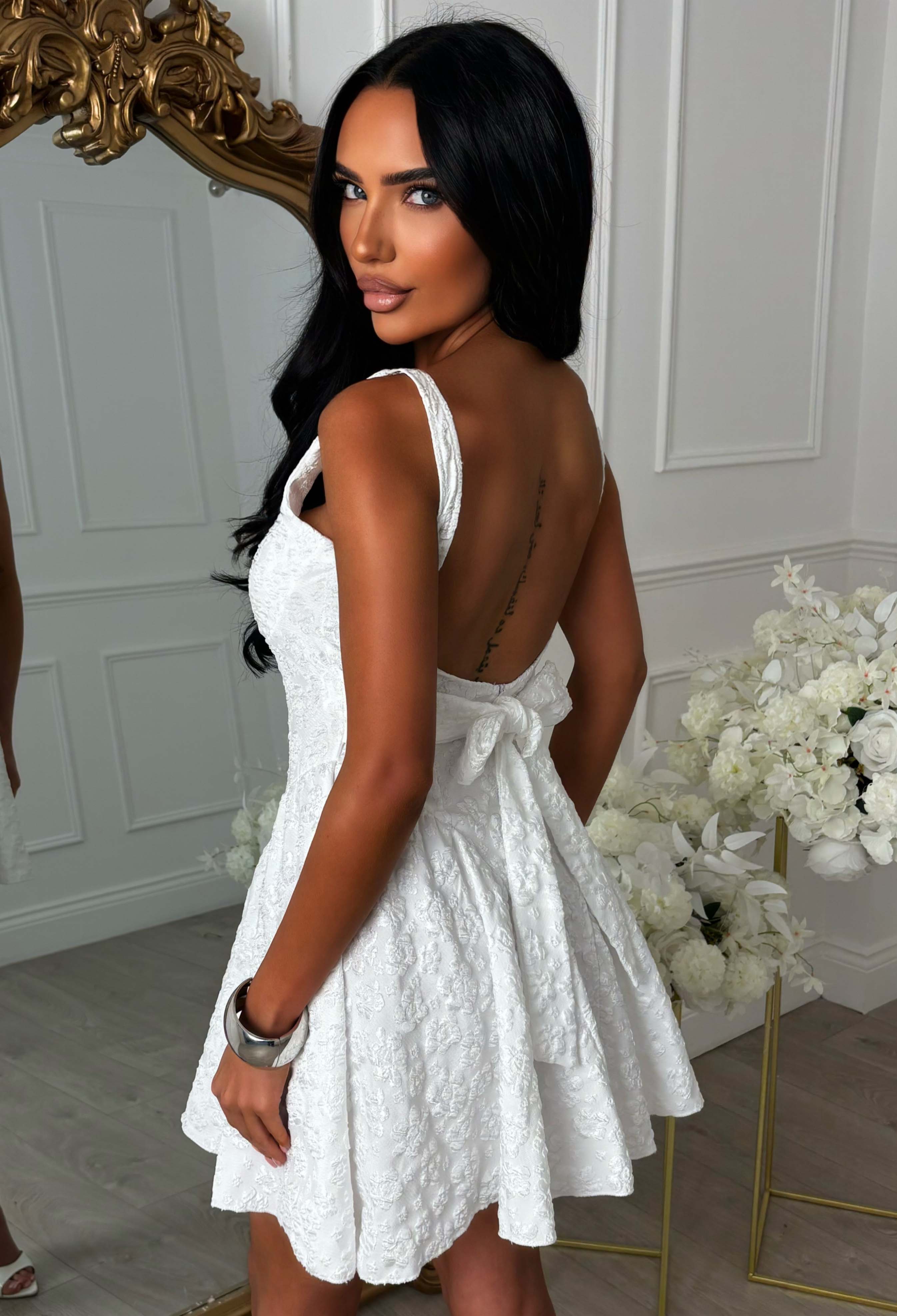 Tiny Muse White Textured Tie Back Mini Dress