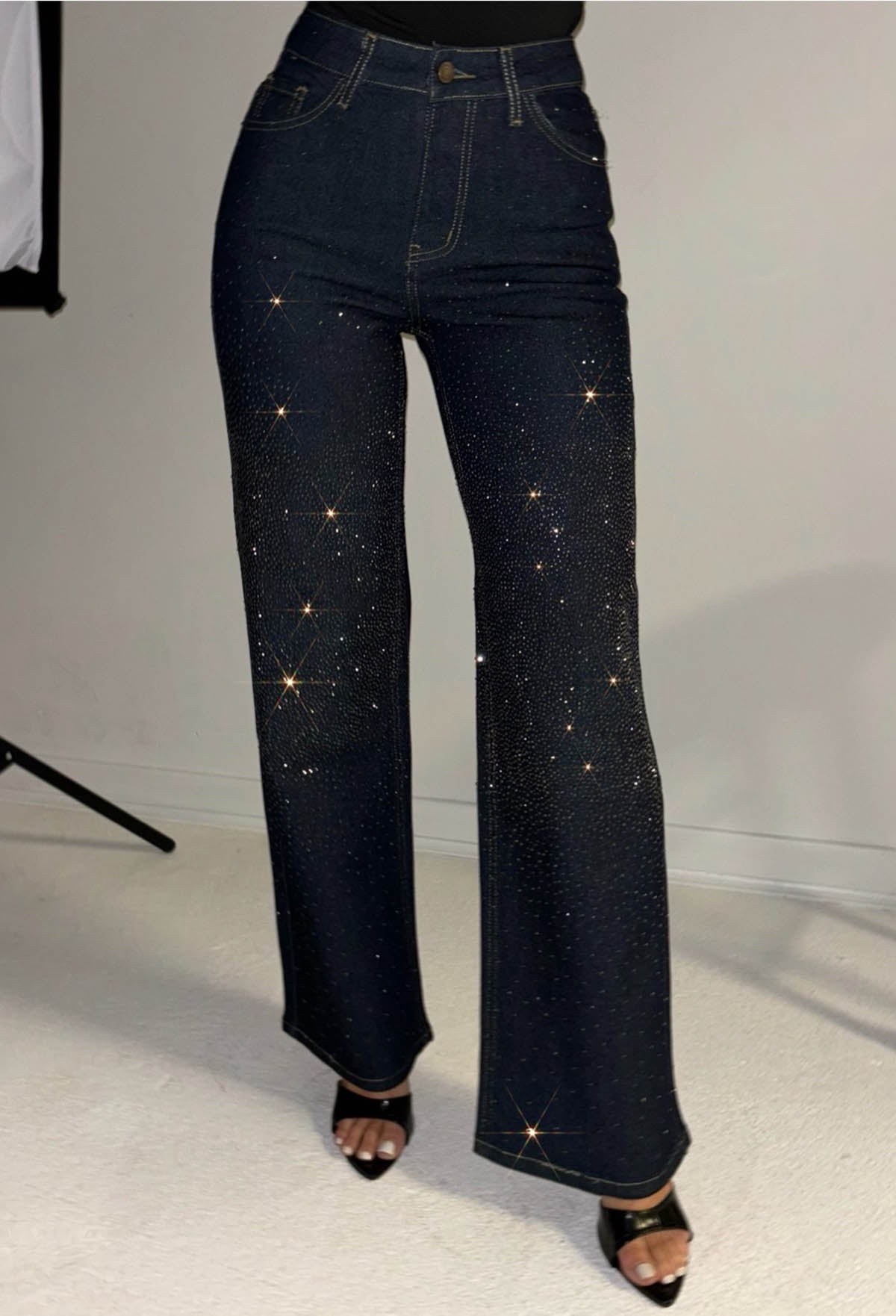 Too Hot To Handle Dark Wash Hot Fix Stretch Straight Leg Jeans