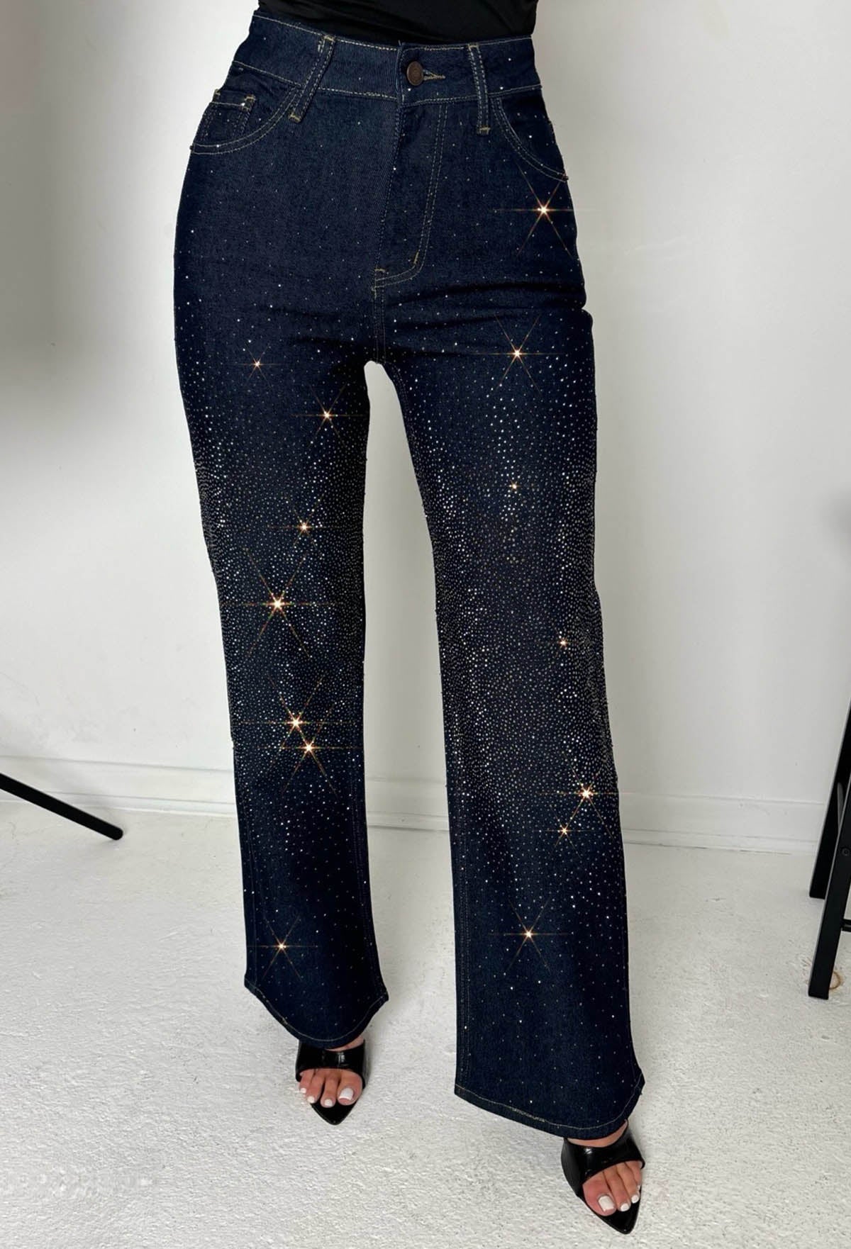 Too Hot To Handle Dark Wash Hot Fix Stretch Straight Leg Jeans