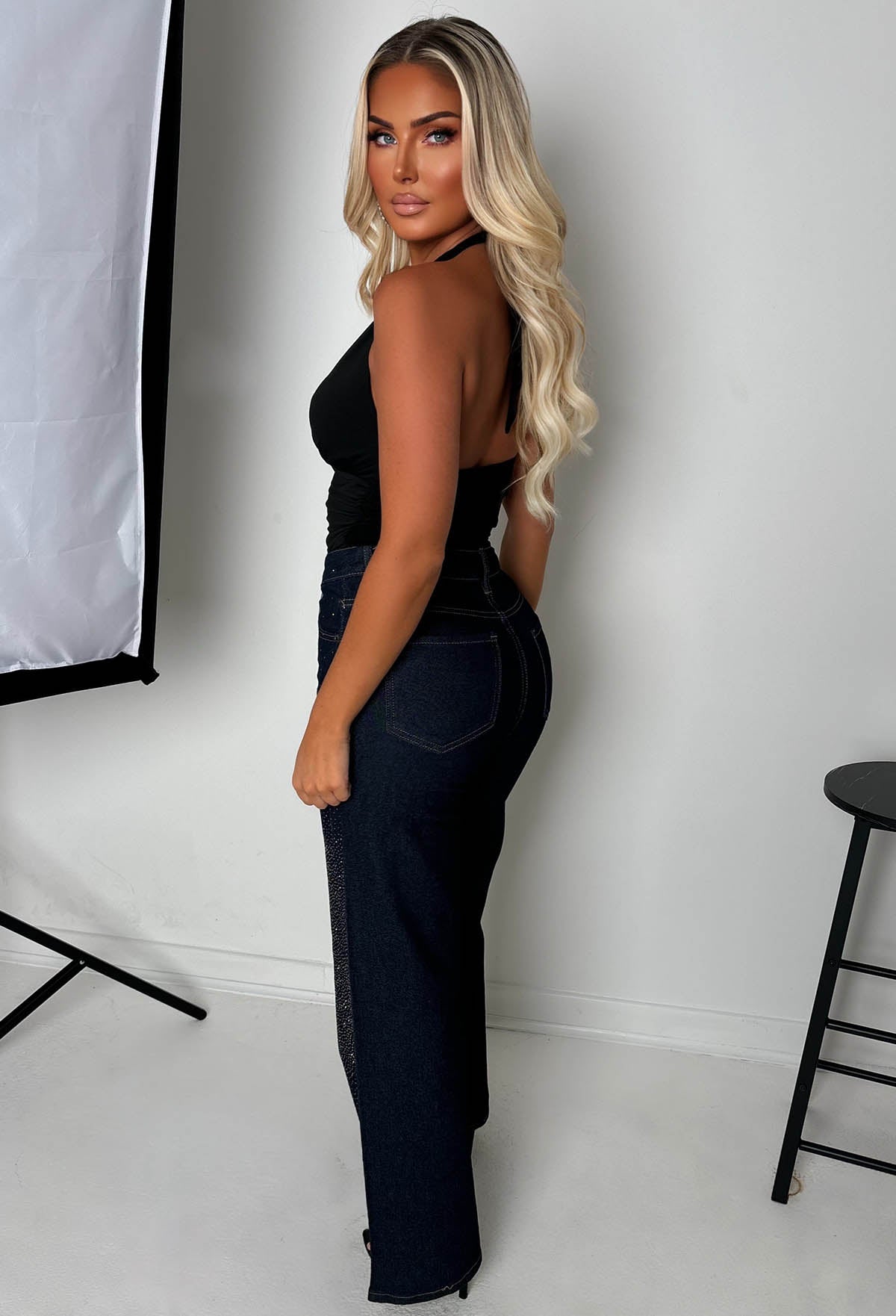 Too Hot To Handle Dark Wash Hot Fix Stretch Straight Leg Jeans