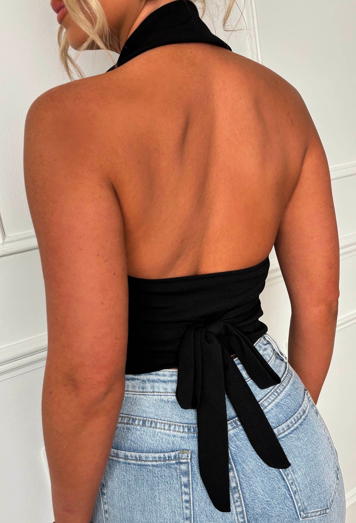 Totally Clueless Black Tailored Halter Neck Top