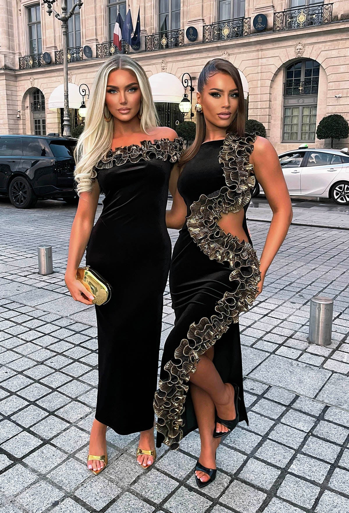 Trillion Dollar Babe Black Velvet Cut Out Glitter Maxi Dress