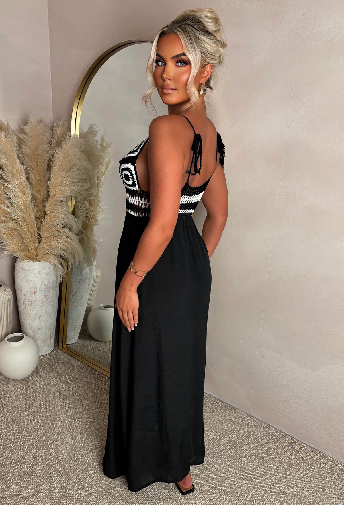 Tropical Dream Black Crochet Knit Maxi Dress