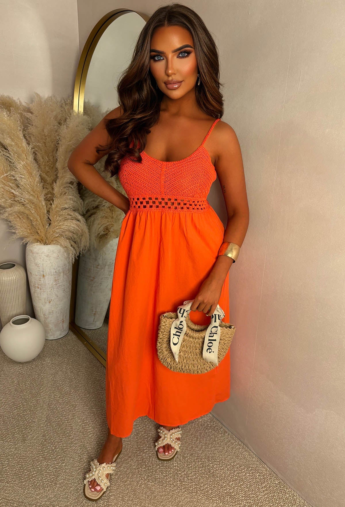crochet top dress Tropical Dream Coral Crochet Knit Maxi Dress
