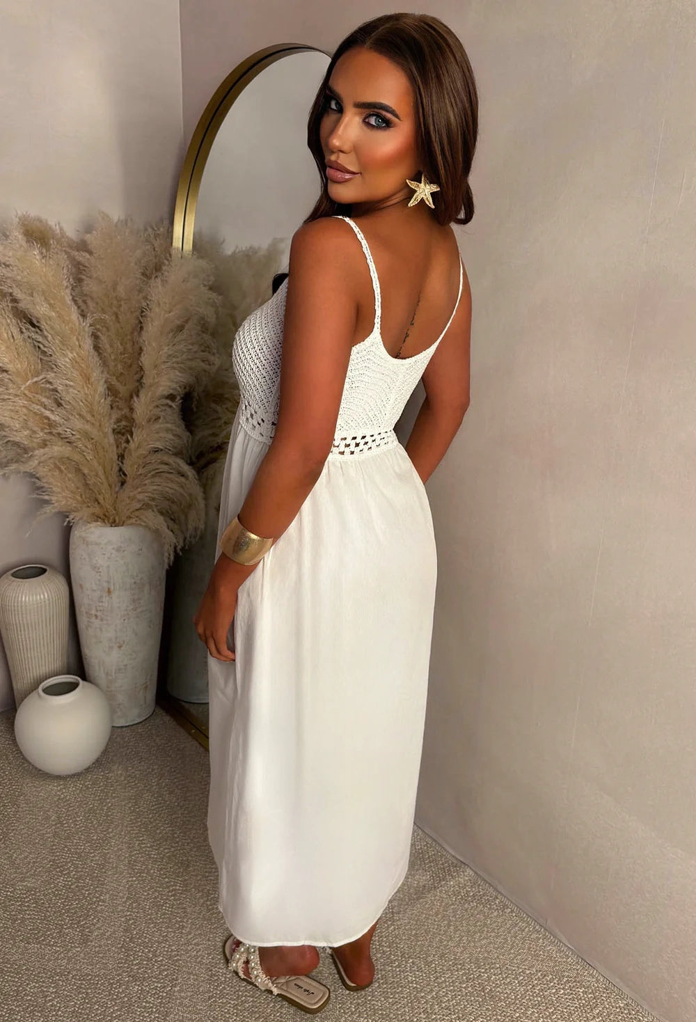Tropical Dream White Crochet Knit Maxi Dress
