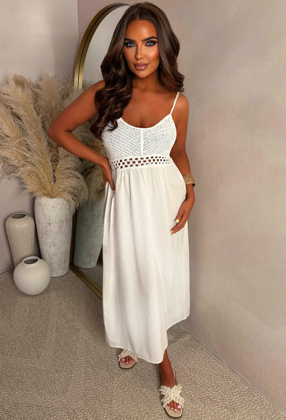 white christmas dresses Andreeva White Vanilla Handmade Maxi Crochet Dress