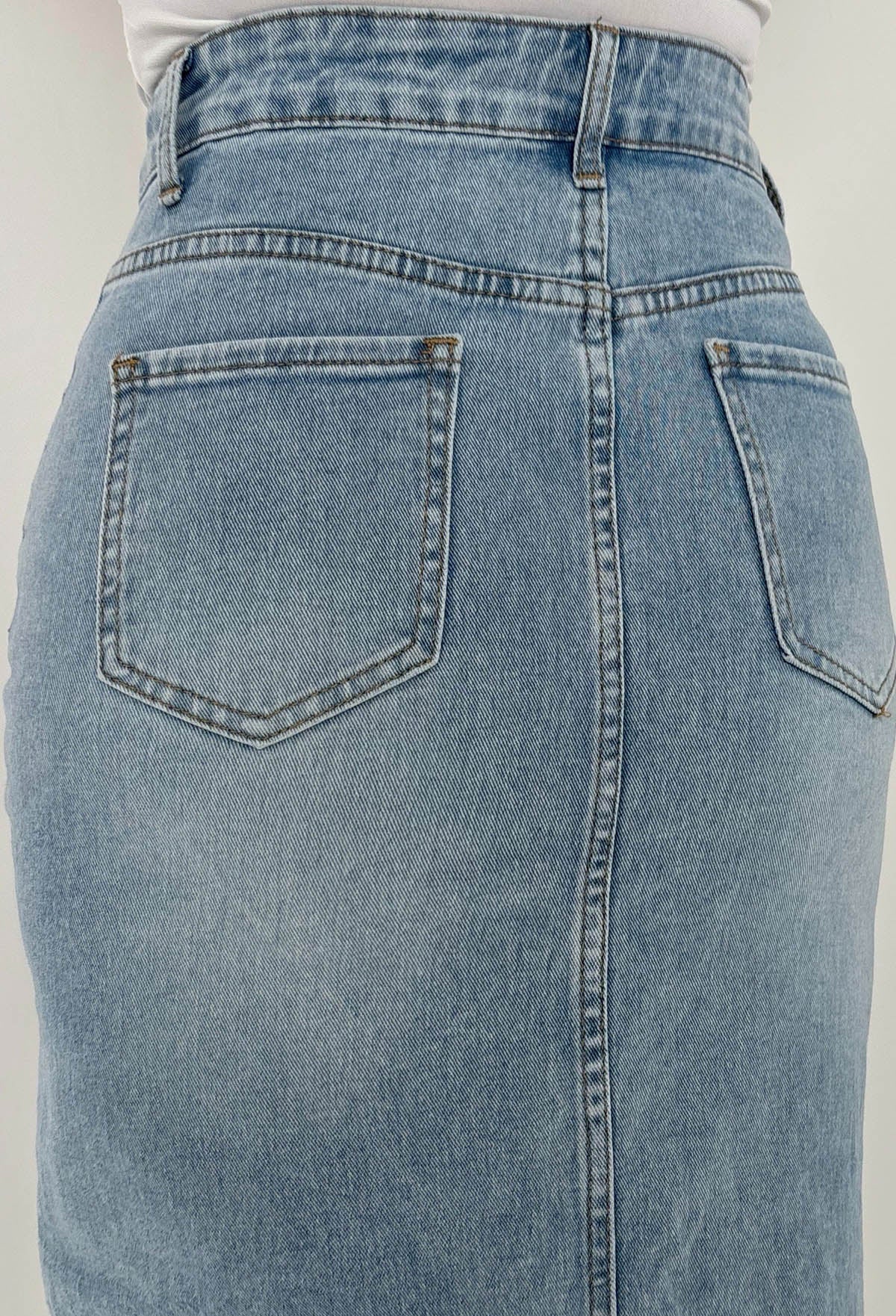 True Blue Light Wash Stretch Denim Studded Skirt