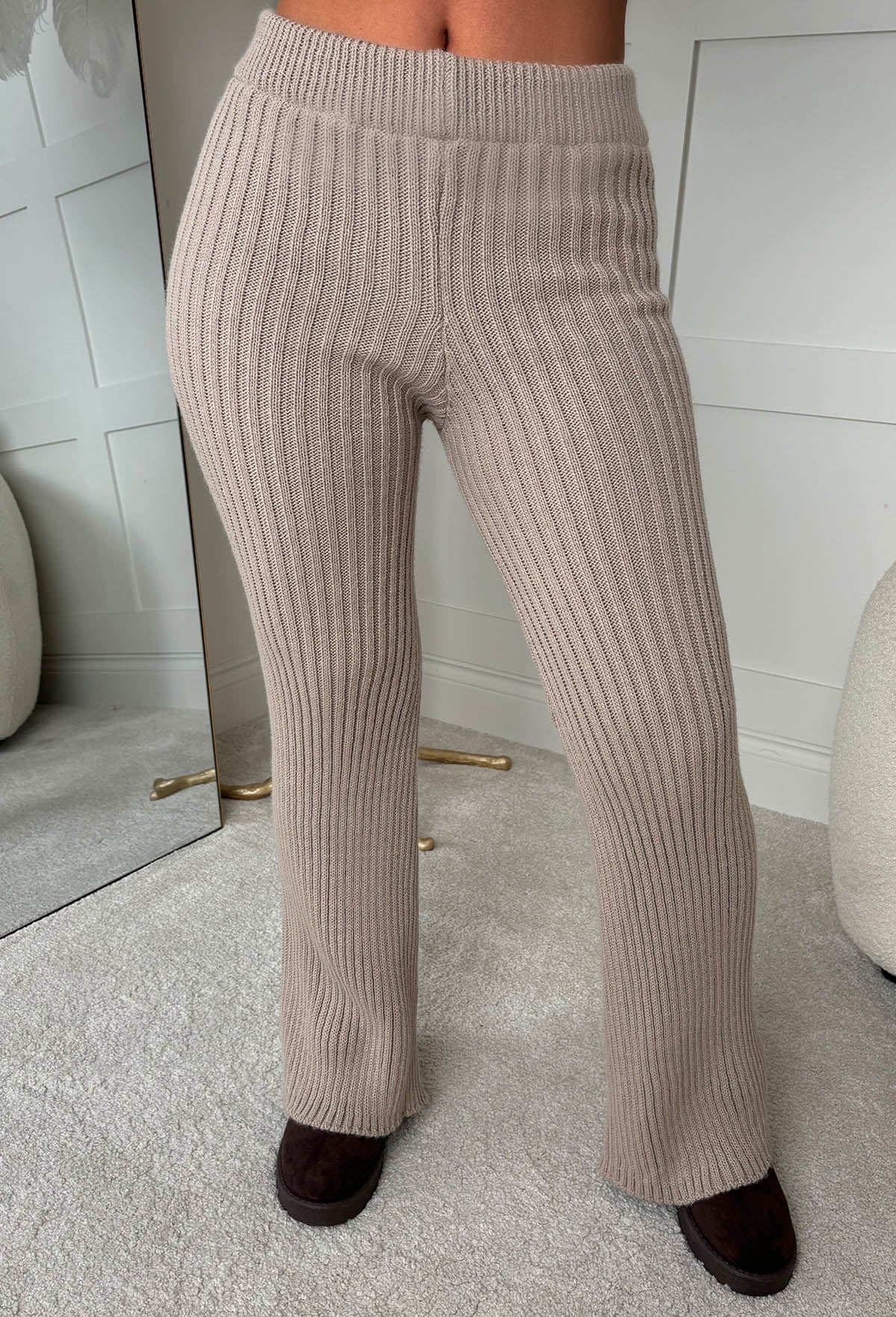 True Devotion Beige Knitted Straight Leg Trousers