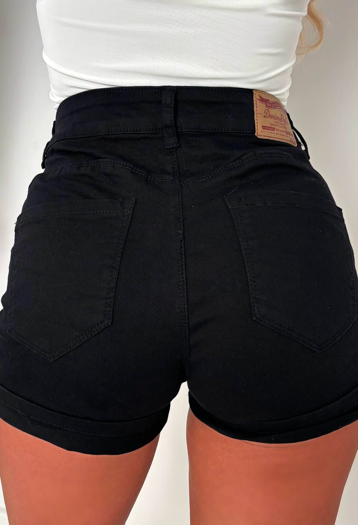Turning Up Black Stretch Turn Up Bum Shaping Denim Shorts