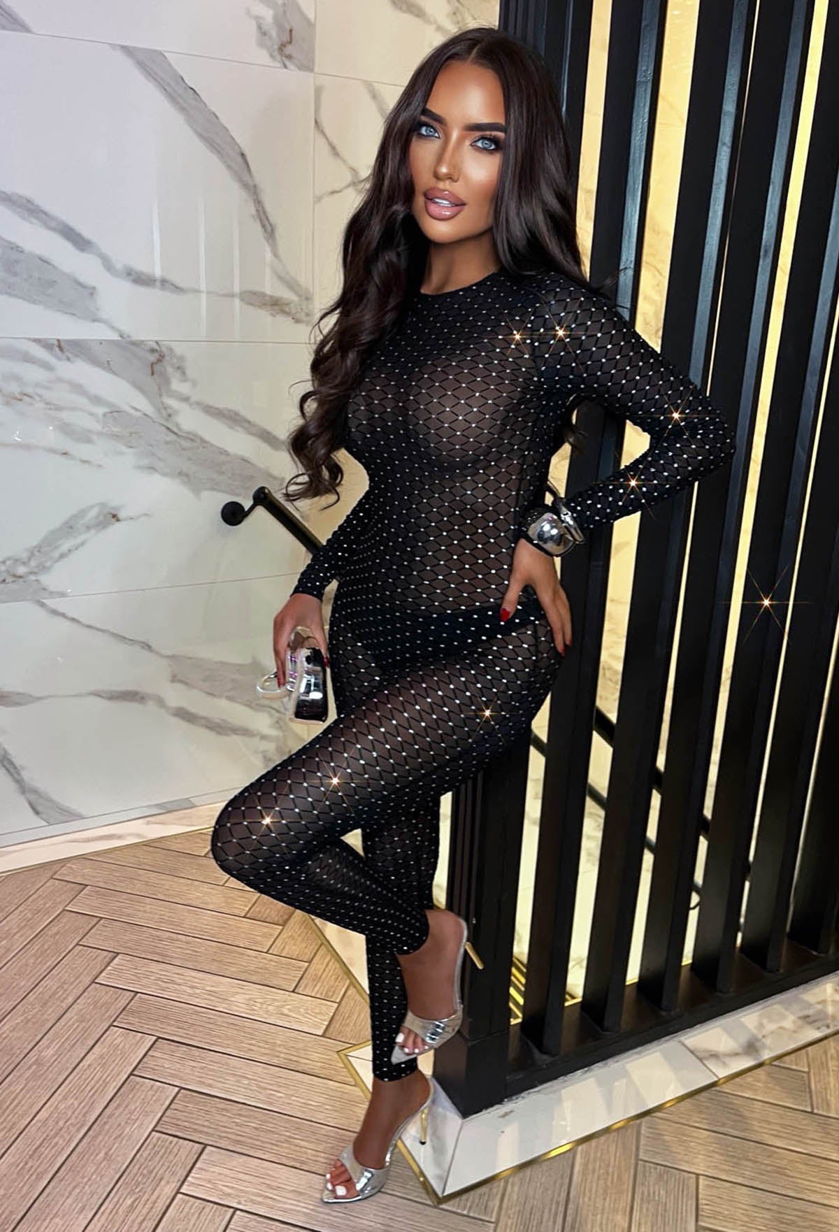 Twilight Luxe Black Glitter Mesh Jumpsuit