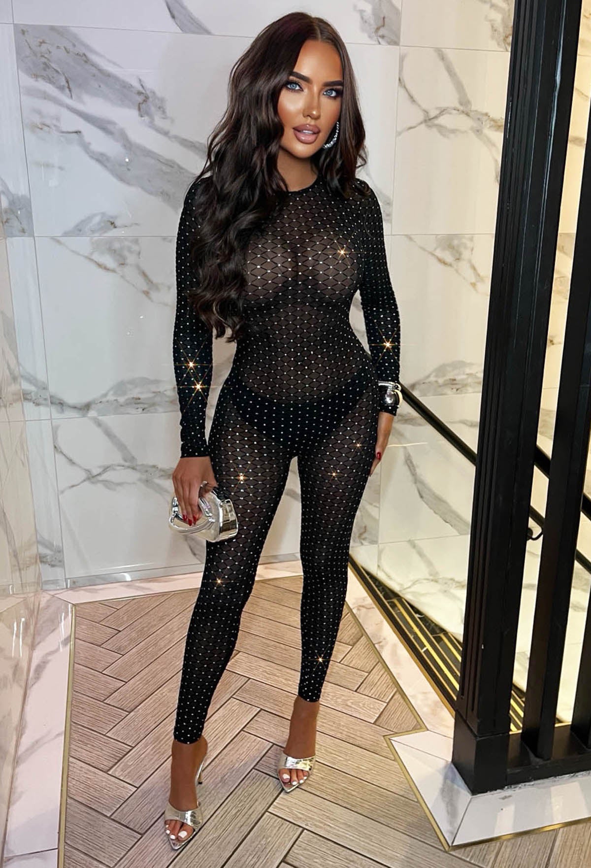 Twilight Luxe Black Glitter Mesh Jumpsuit