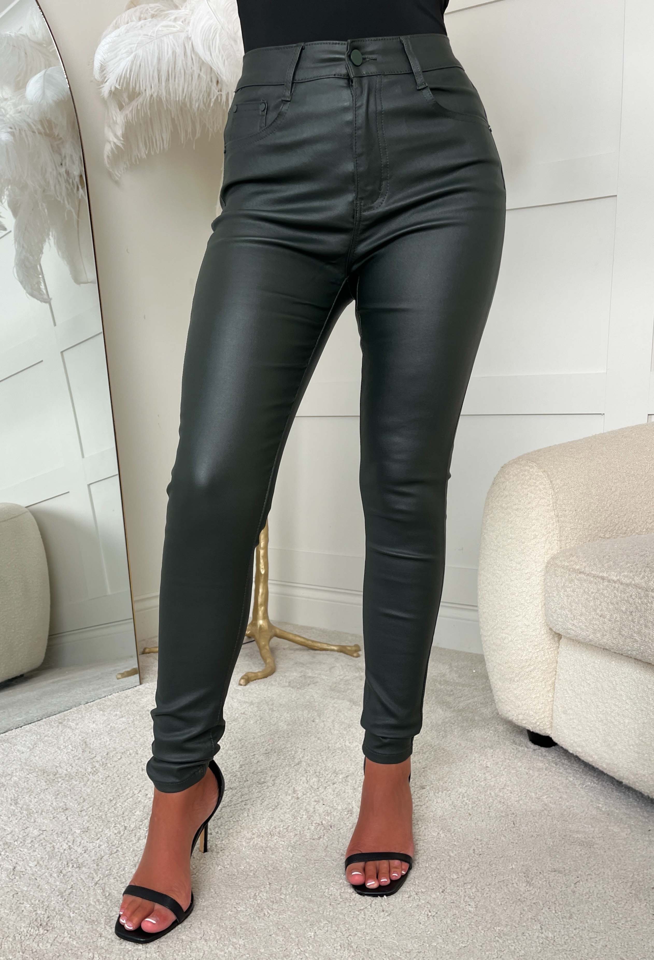 Ultimate Destiny Khaki Faux Leather Stretch Skinny Fit Jean