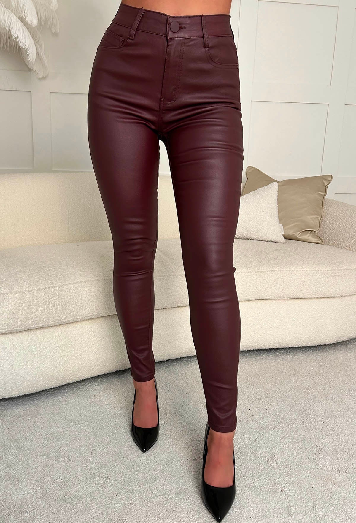 Ultimate Destiny Wine Faux Leather Stretch Skinny Fit Jeans