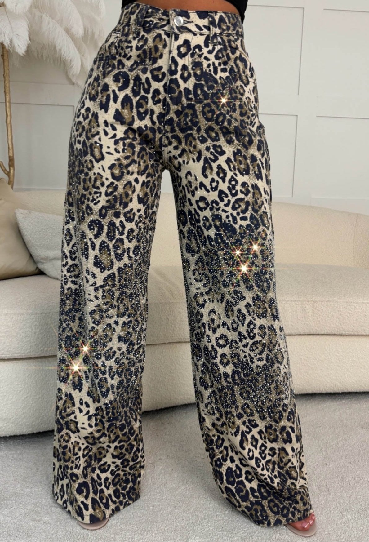 Ultimate Revolution Leopard Straight Leg Diamante Jeans