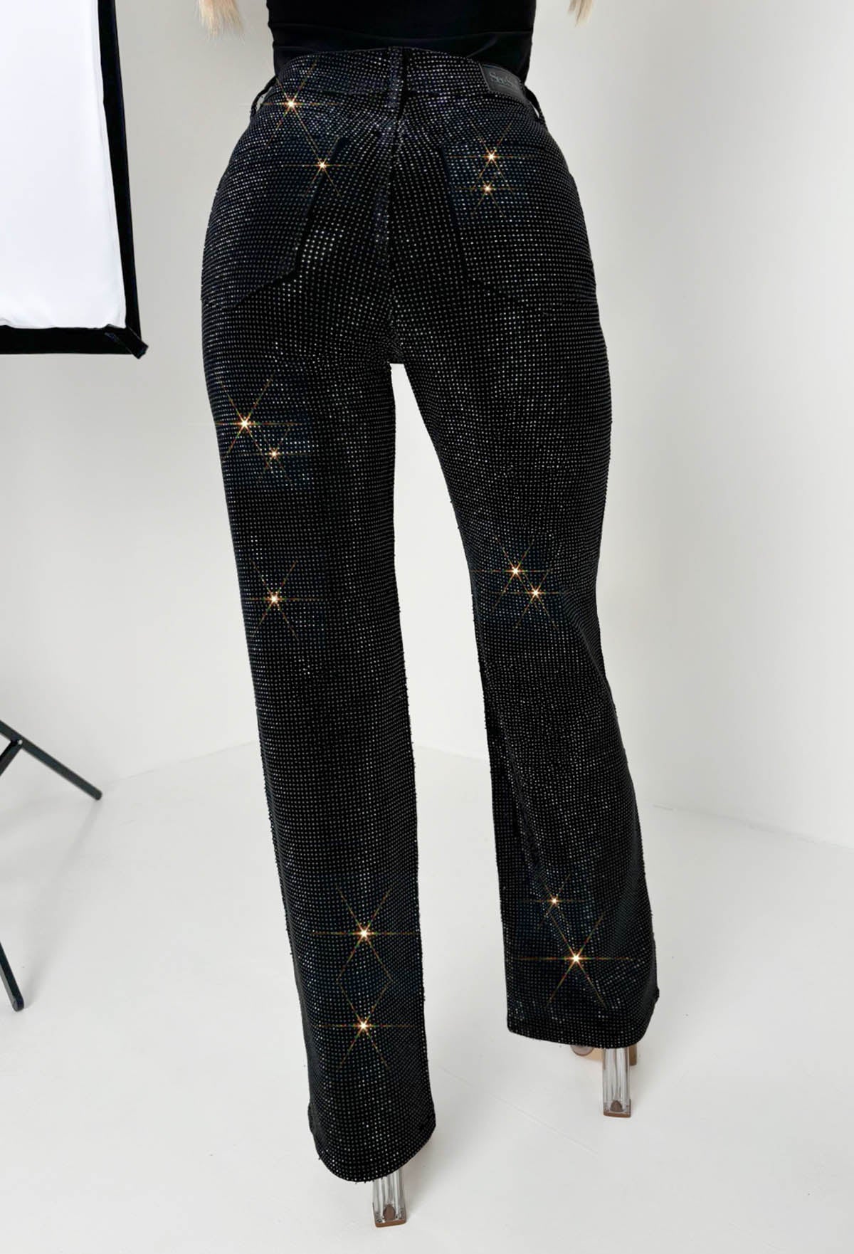 Ultimate Sparkle Black Straight Leg Stretch Diamante Jeans