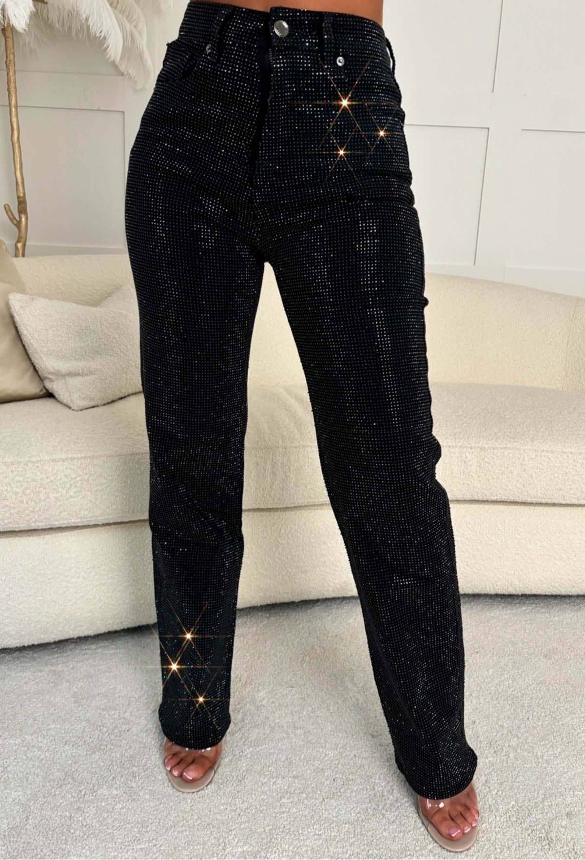 Ultimate Sparkle Black Straight Leg Stretch Diamante Jeans