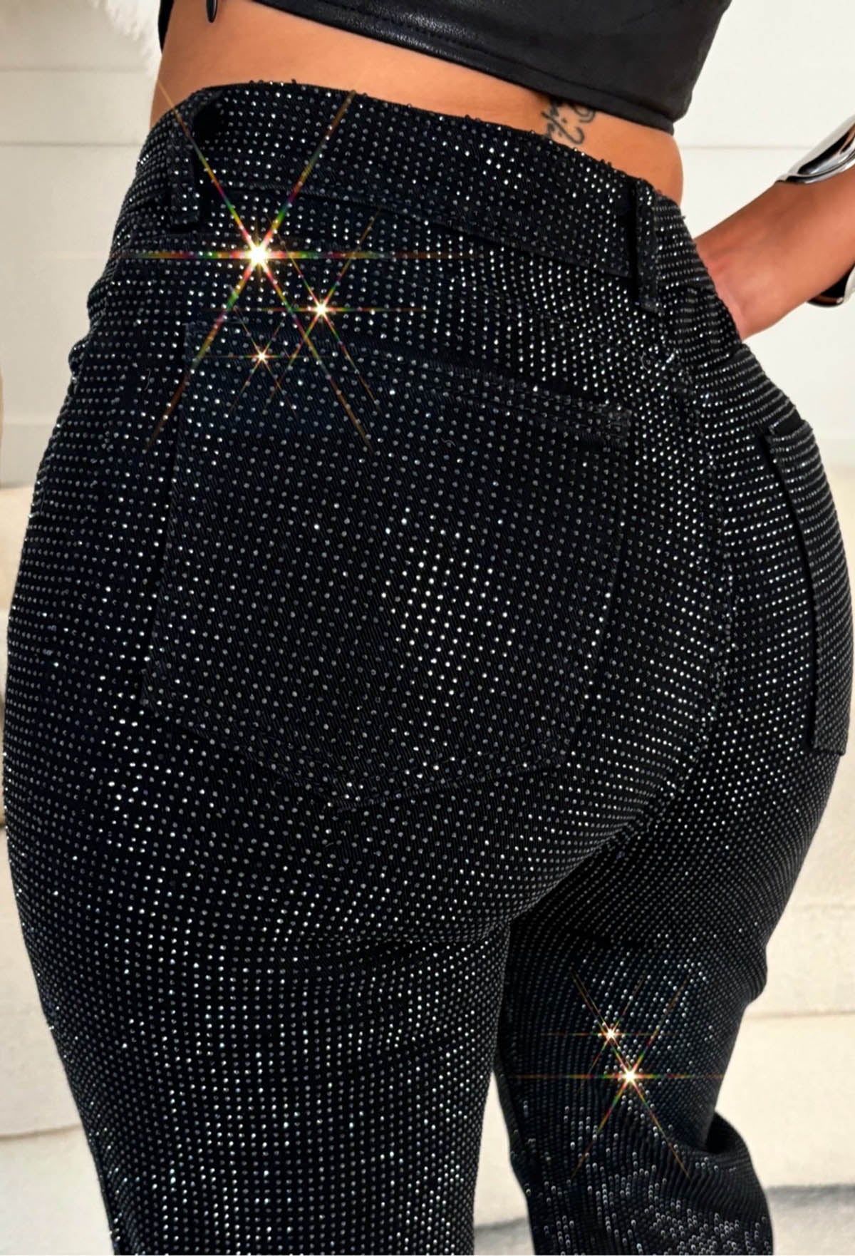 Ultimate Sparkle Black Straight Leg Stretch Diamante Jeans