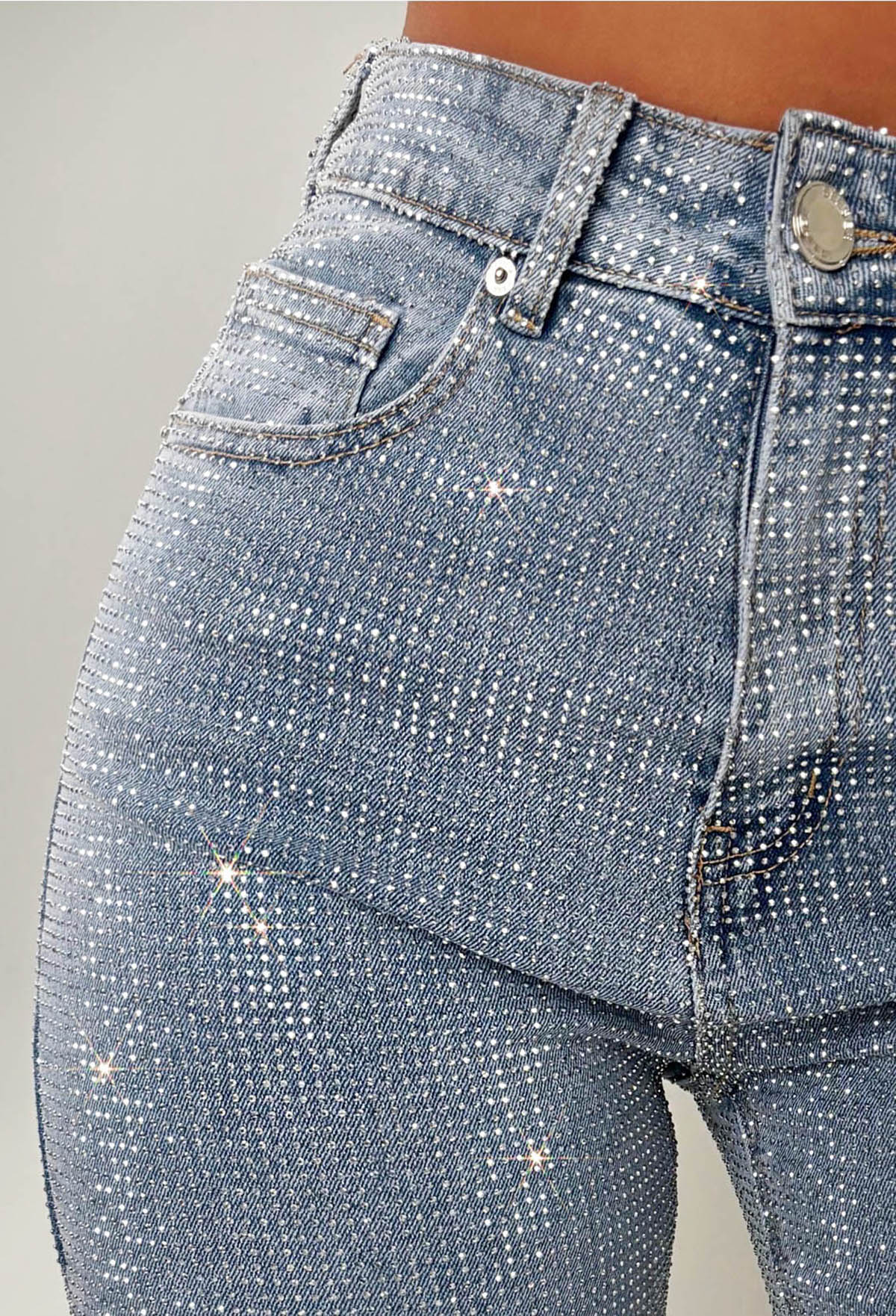 Ultimate Sparkle Mid Blue Straight Leg Stretch Diamante Jeans