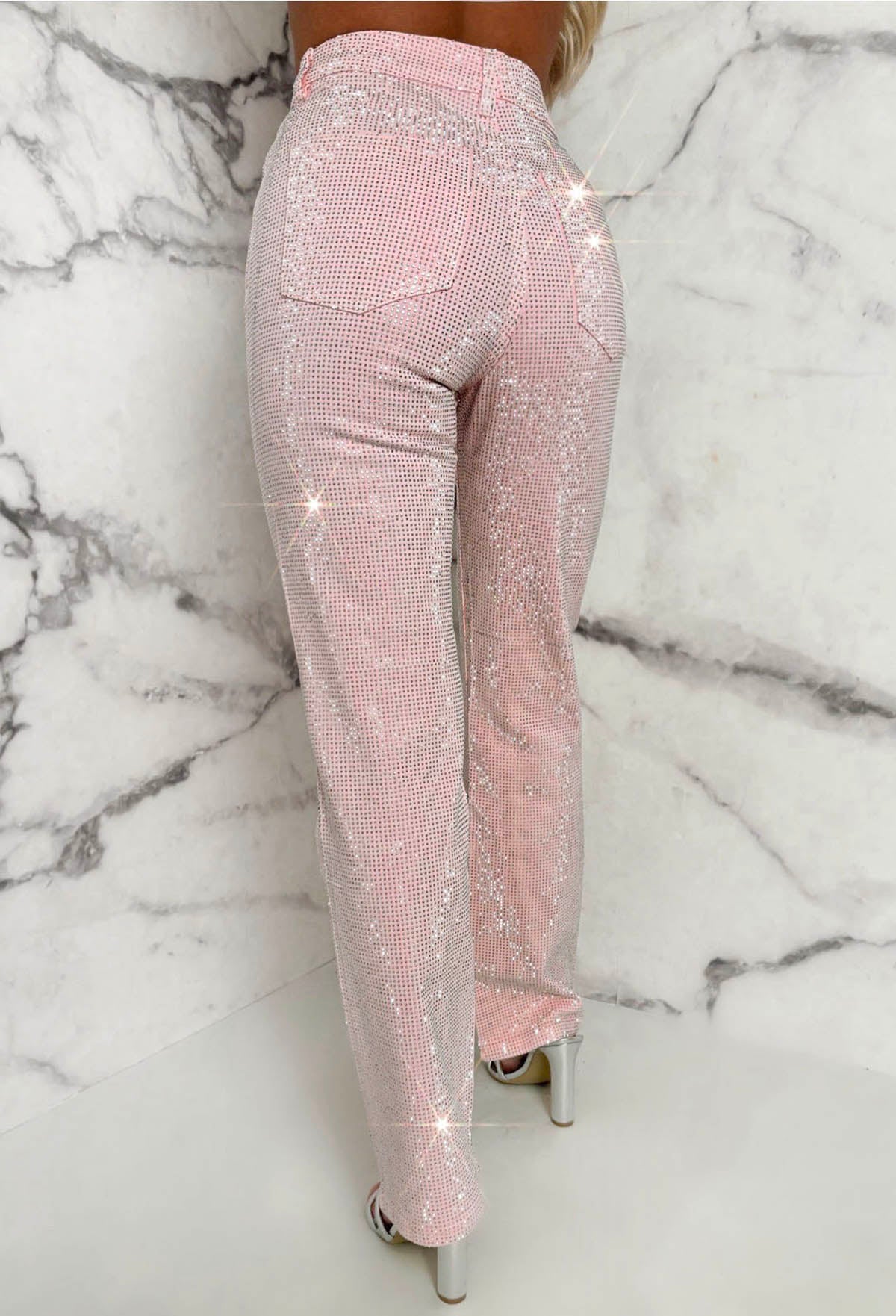 Ultimate Sparkle Pink Straight Leg Stretch Diamante Jeans