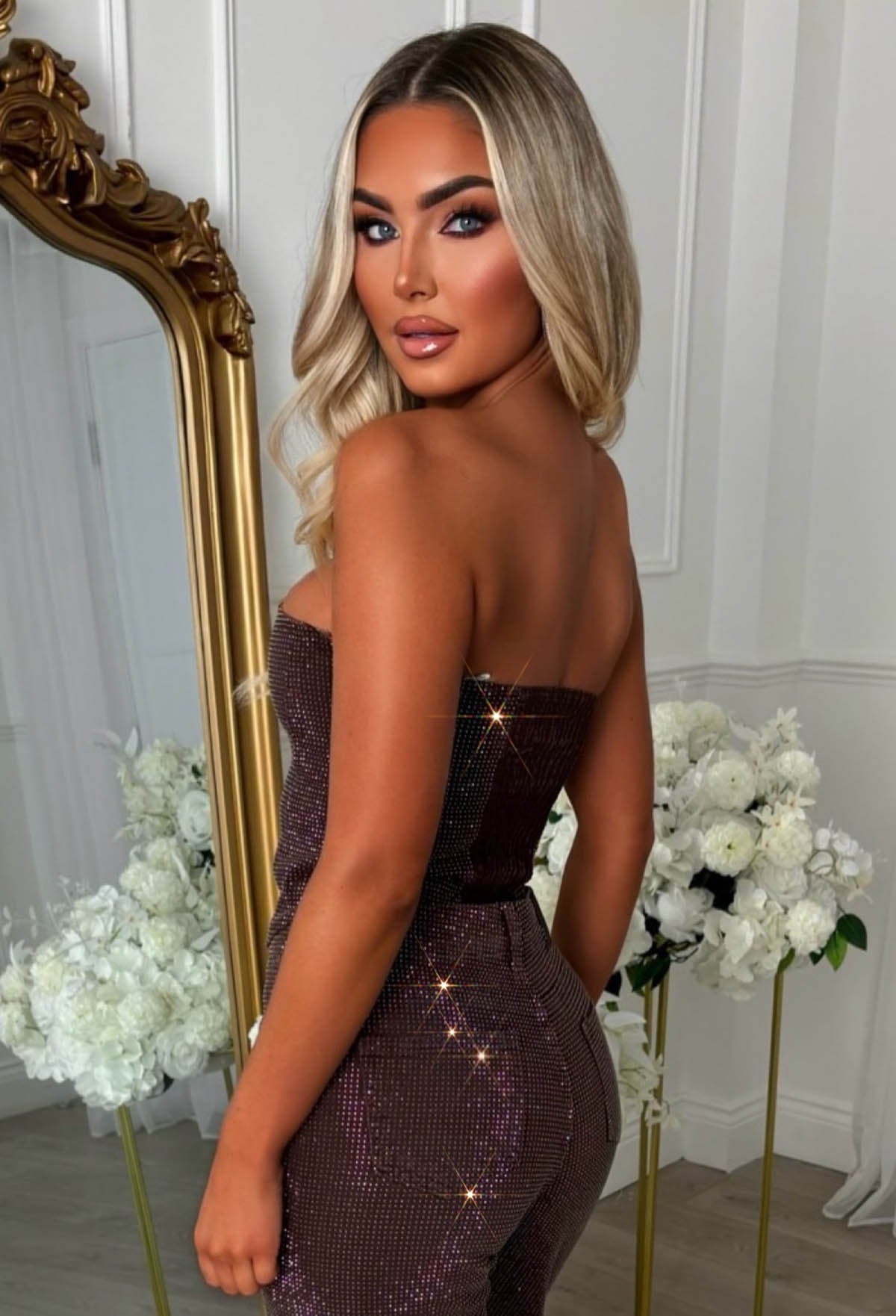 Ultimately Yours Brown Stretch Diamante Bandeau Denim Top