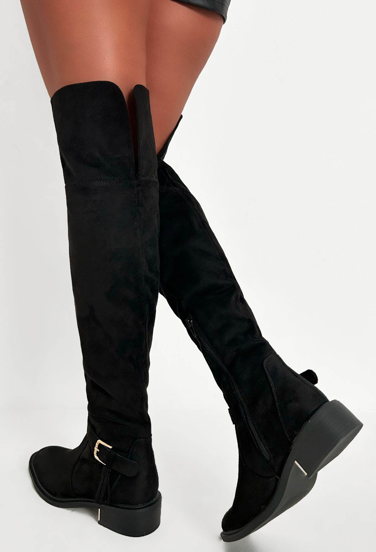 Thigh High Black Suede Flat Boots Womens Black Suede Black Thigh