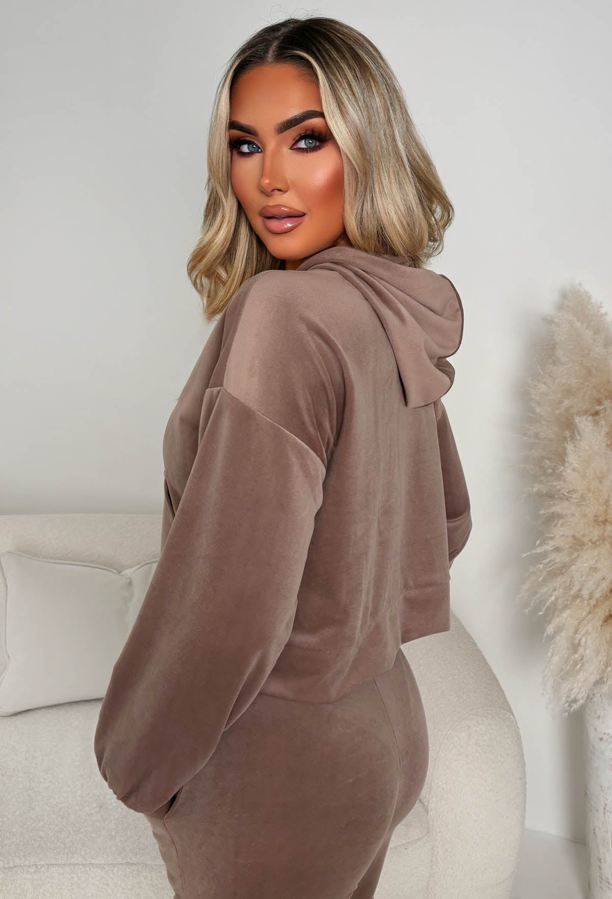 Velour Bliss Mocha Zip Up Lounge Co-Ord Set