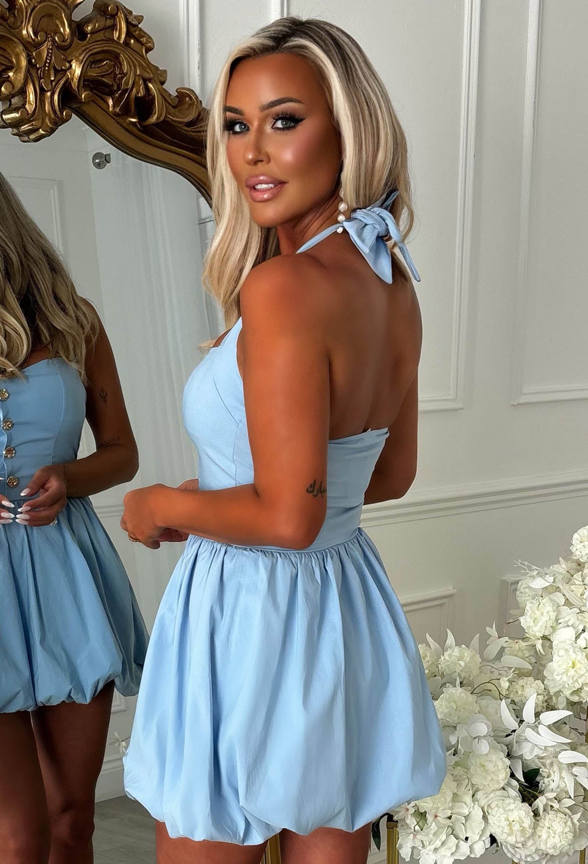 Vivi Blue Puff Ball Mini Dress