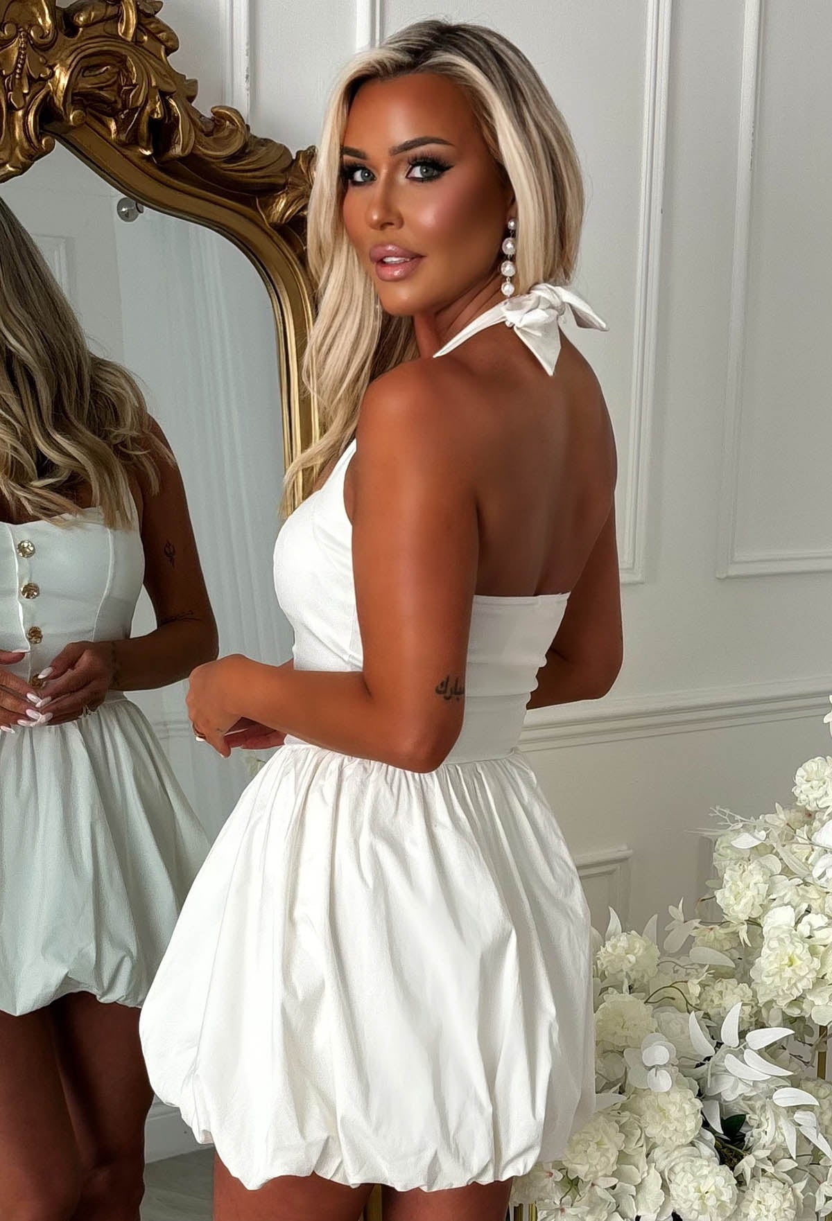 Vivi White Puff Ball Mini Dress