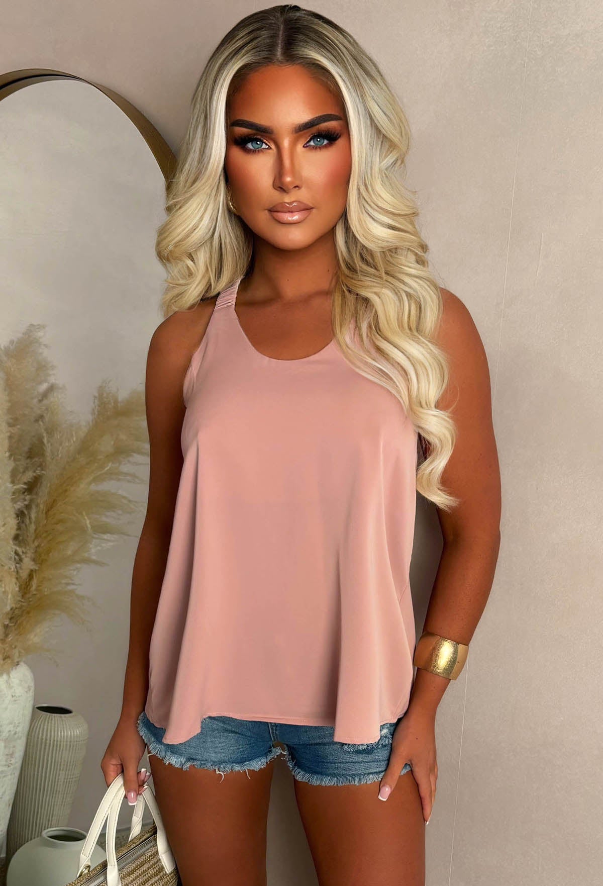 Want Me Pink Ruched Strap Cami Top