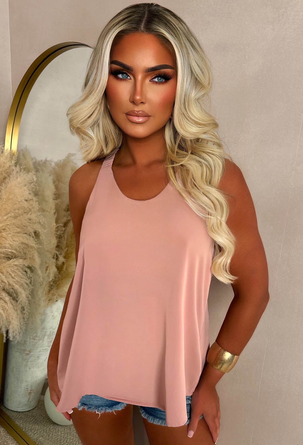 Want Me Pink Ruched Strap Cami Top