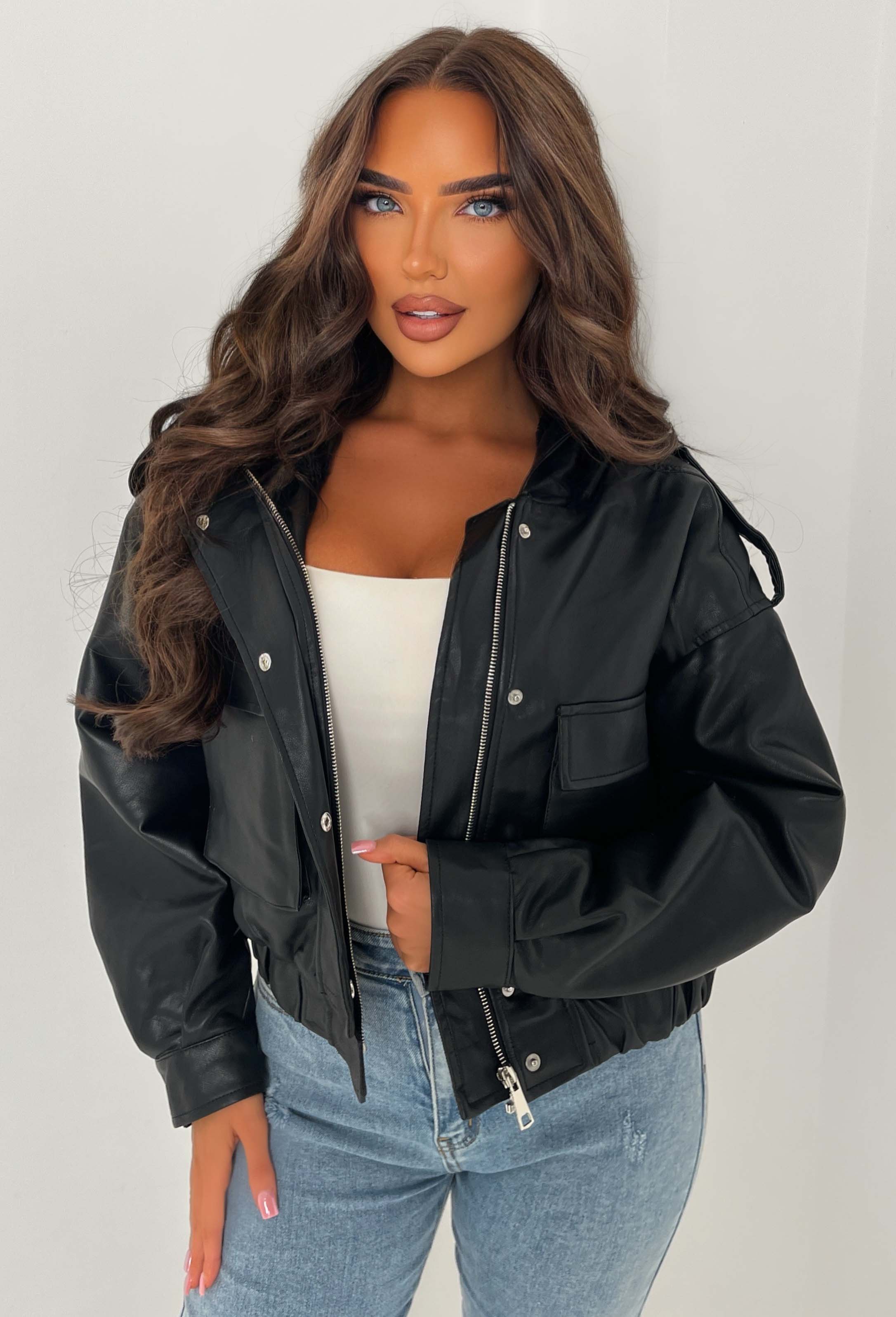 Warm Feelings Black Faux Fur Collared Faux Leather Jacket