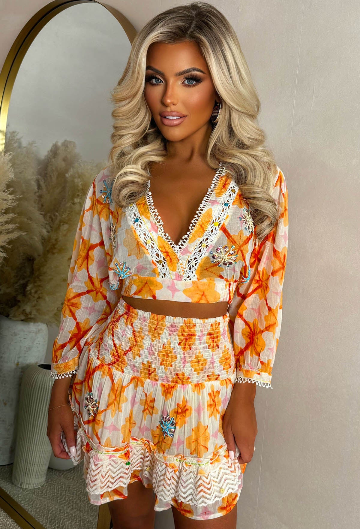 Warm Whispers Orange Boho Embellished Top