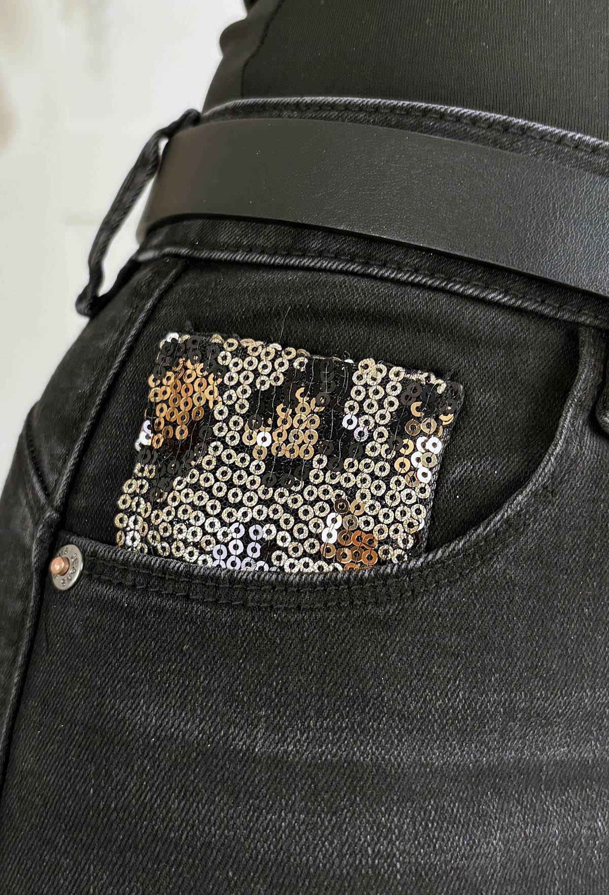 Wild Patch Black Stretch Sequin Patchwork Leopard Jeans