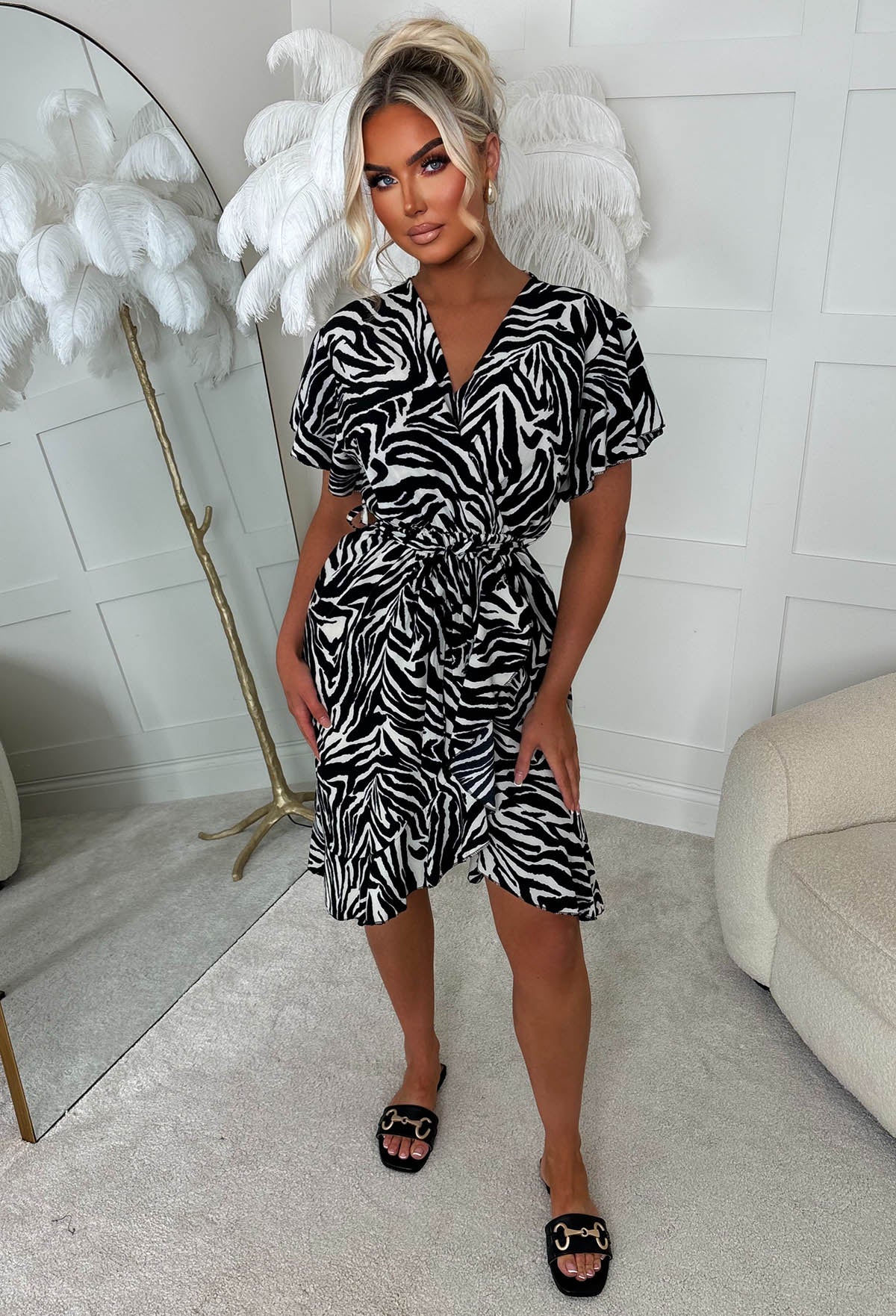Wild Stripes Black Zebra Print Wrap Dress