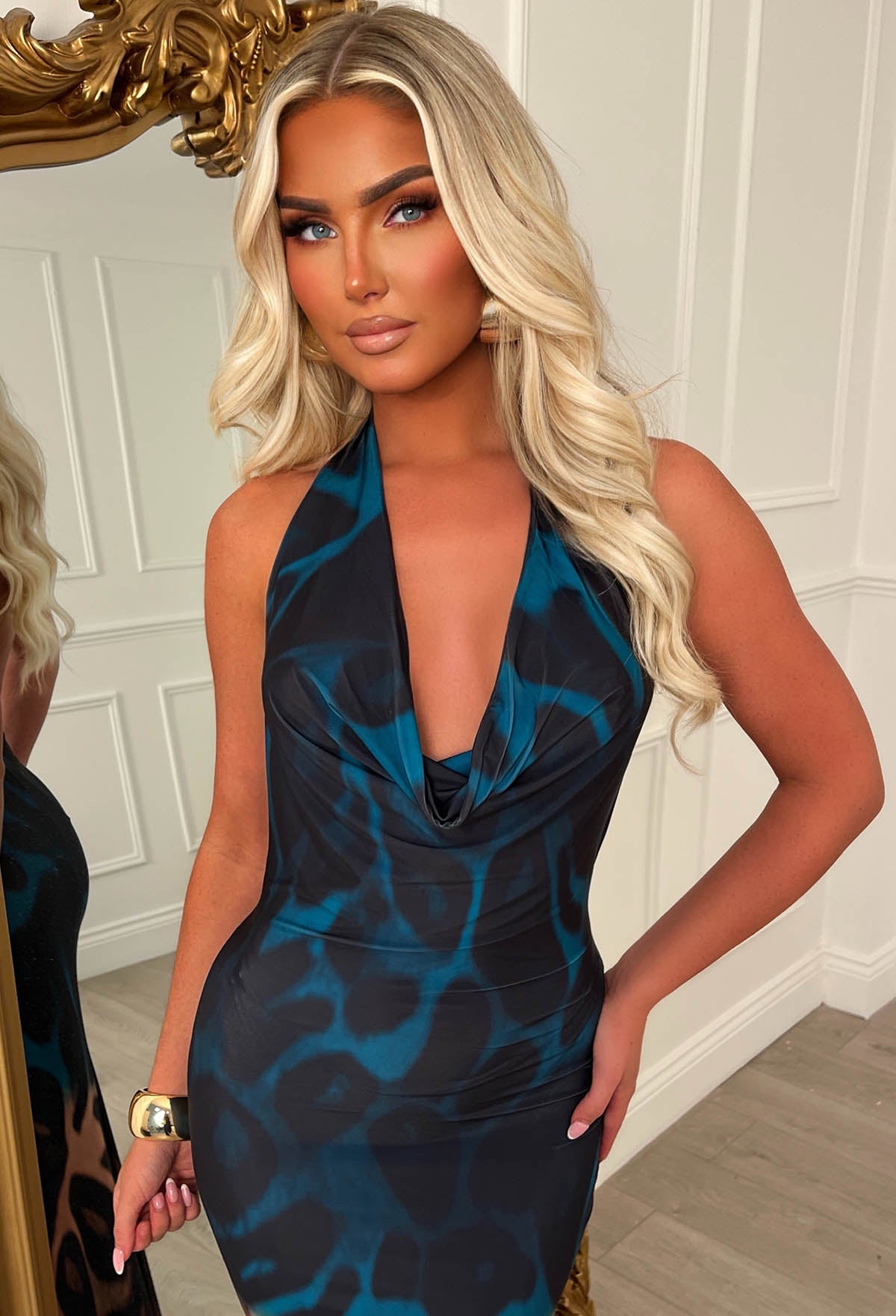 Wilder Than Most Multi Ombre Animal Print Cowl Neck Maxi Dress