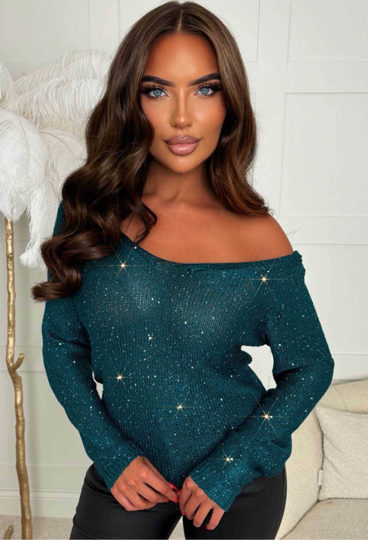 With Love Always Green Sequin Knit V-neck Jumper Pink Boutique