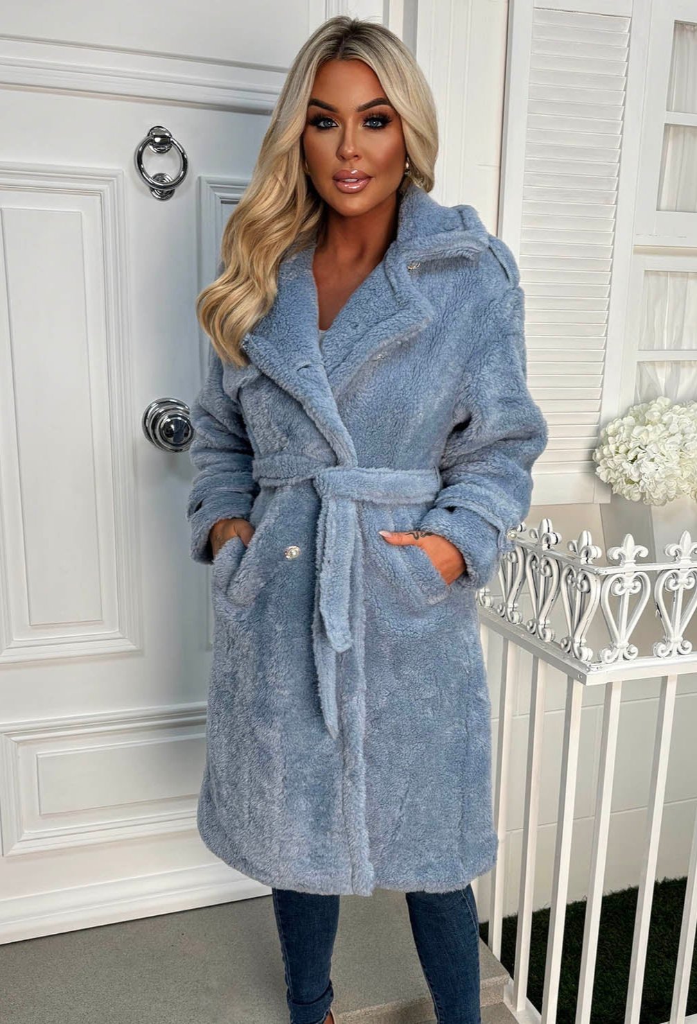Clothing Somedays Lovin Teddy Coat Wrap Up Tight Blue Teddy Belted
