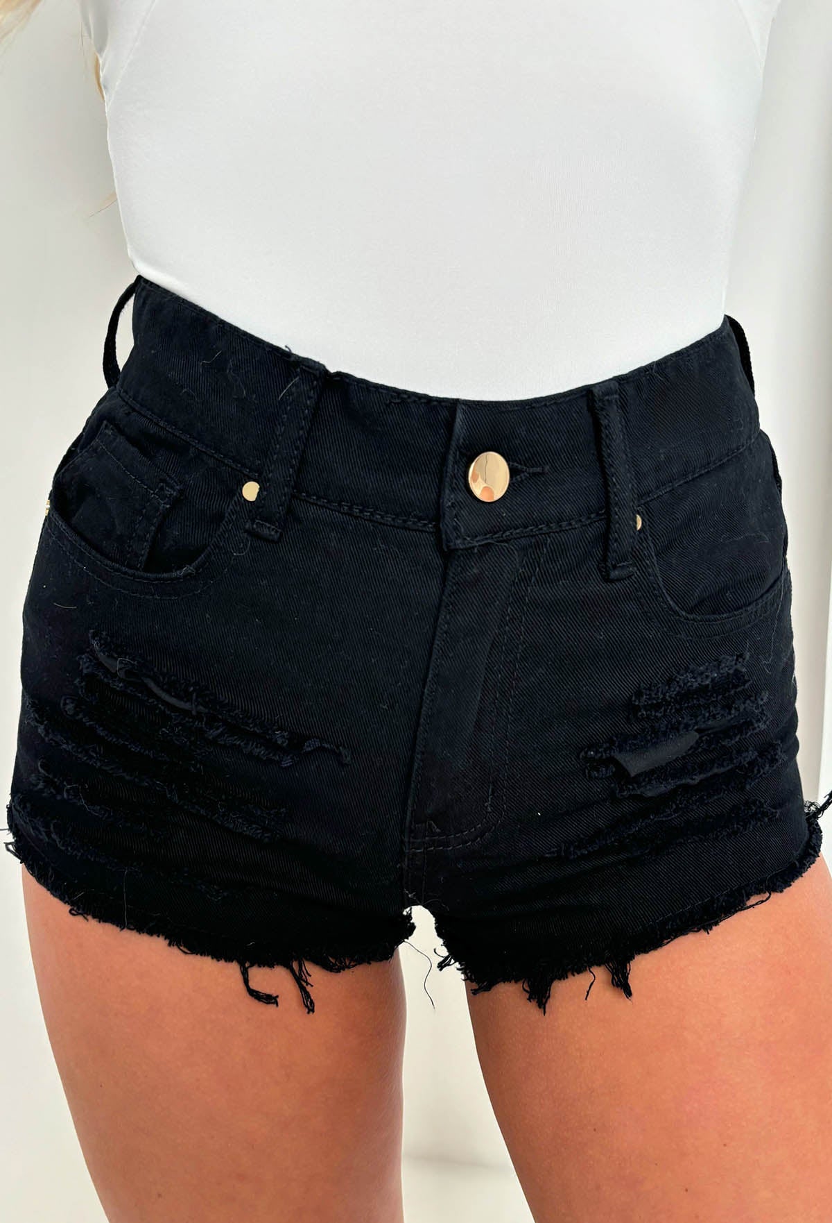 Your Honey Black Raw Edge Distressed Denim Shorts