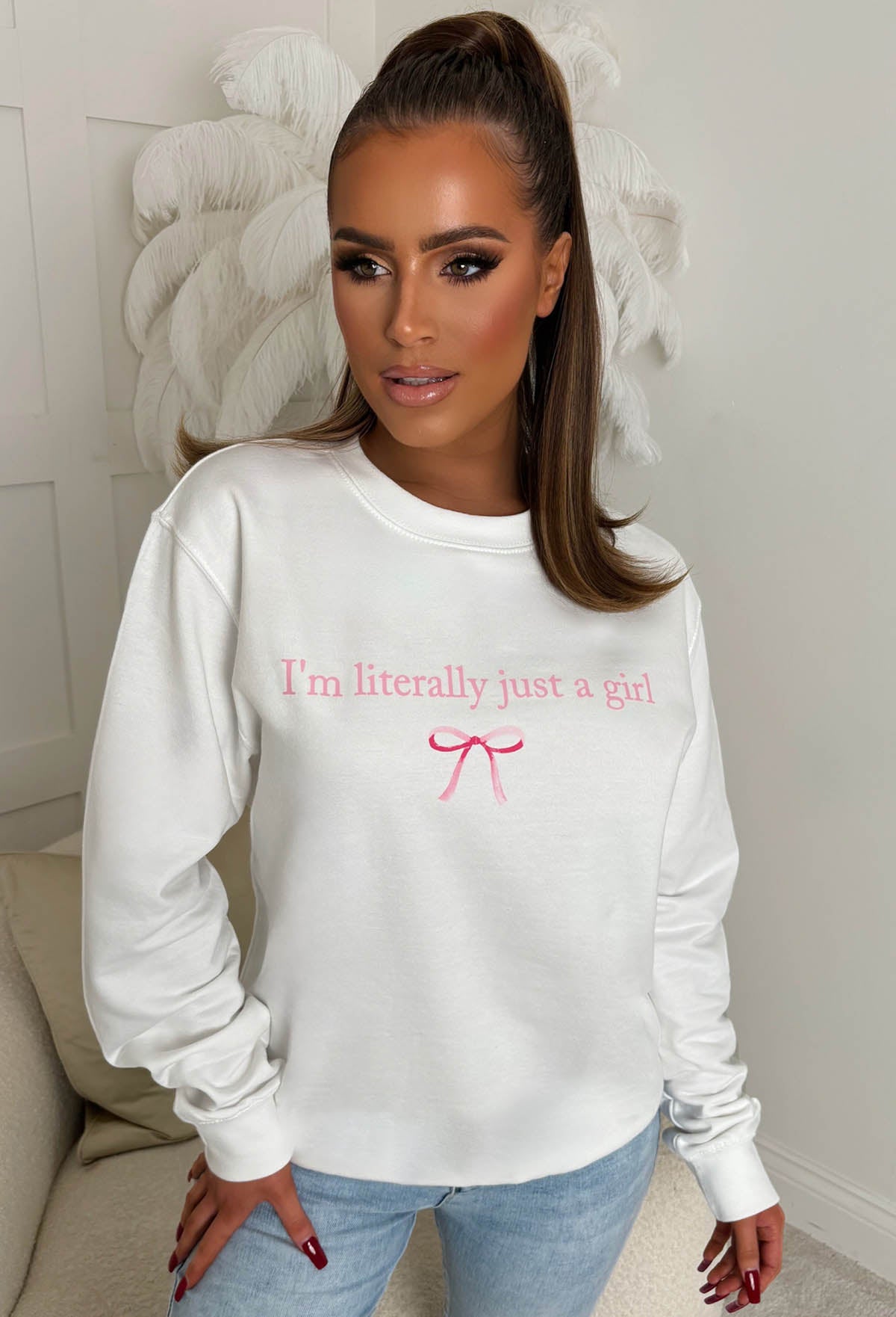 You're My Girl White Bow Slogan Sweatshirt