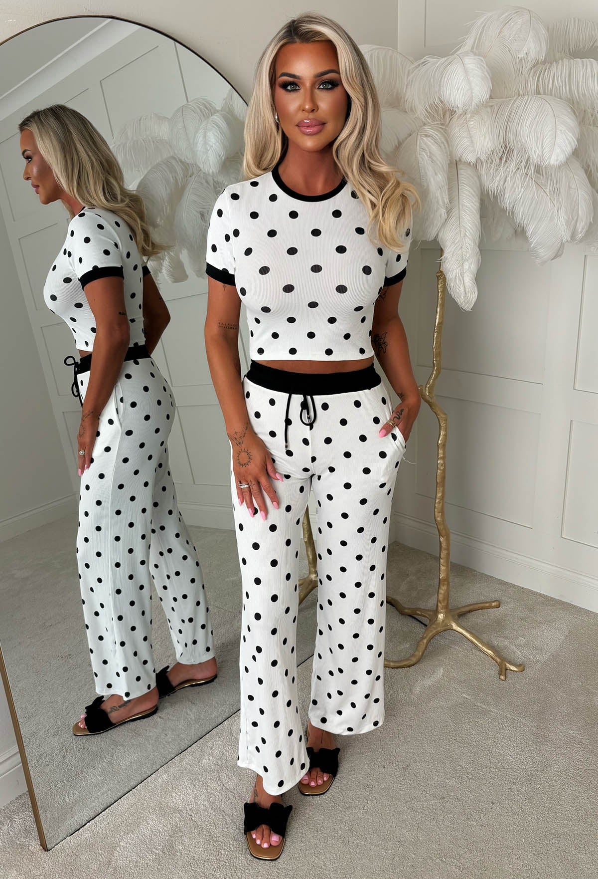 You're Obsessed White Polka Dot Casual Lounge Co-Ord Set