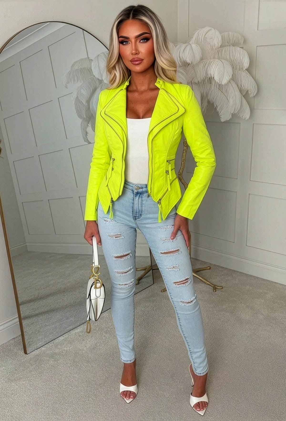 You're So Gone Neon Yellow Lightweight Faux Leather Biker Jacket