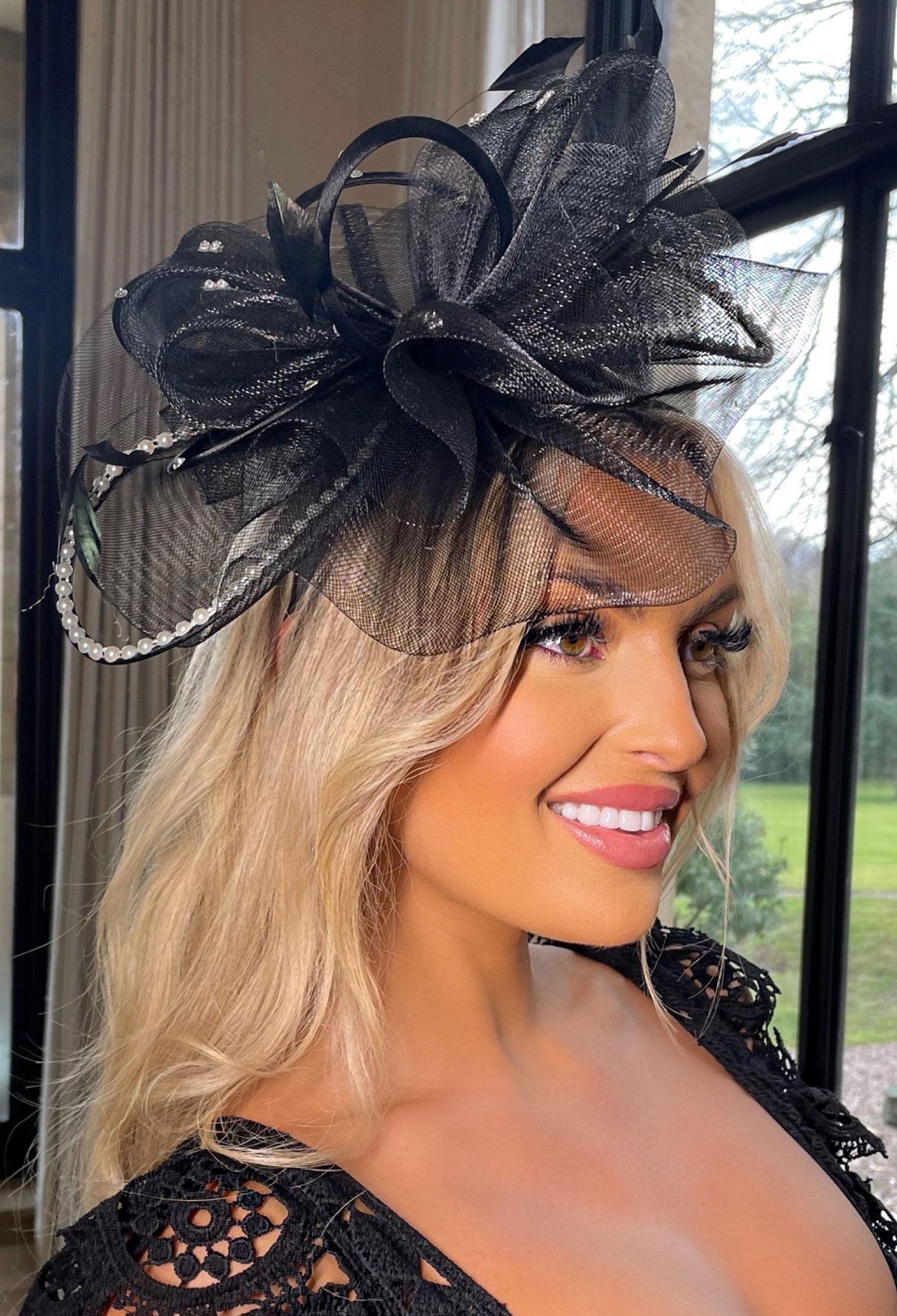 Black Diamante Veil Fascinator
