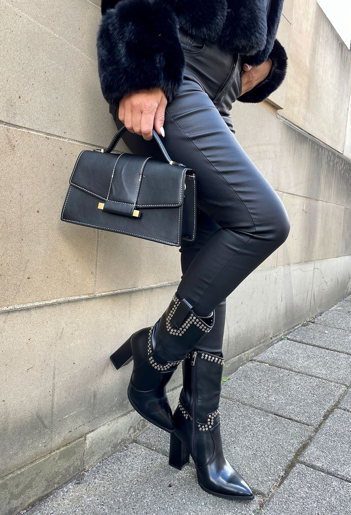 She's All That Black Stud Detail Boots