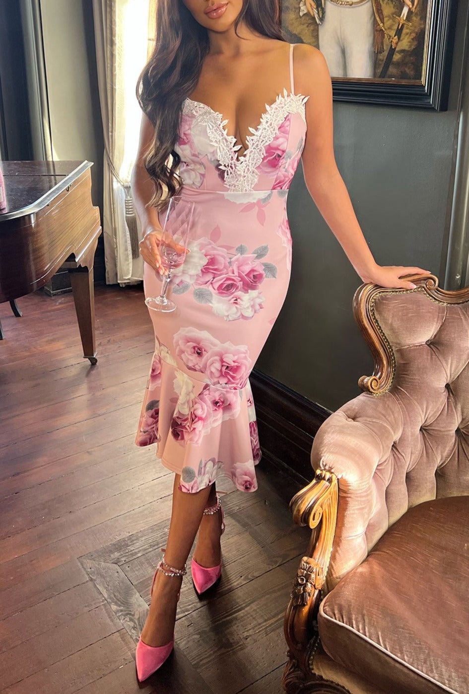 Lace Trim Midi Dress