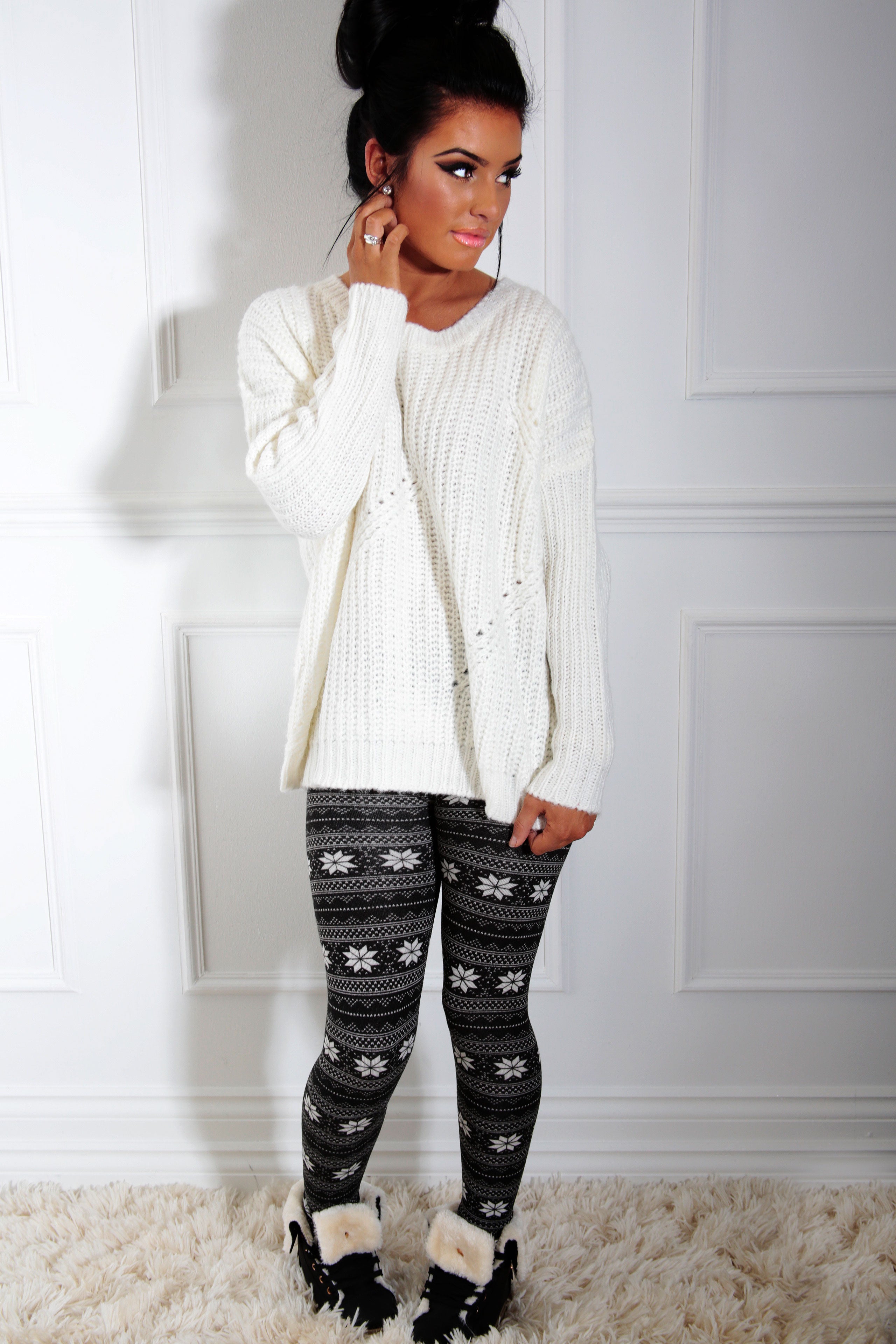 Midnight Black and White Fairisle Pattern Leggings