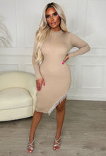 Bad Intentions Taupe Diamante Tassel Ribbed Knitted Long Sleeve Dress