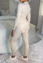 Effortless Style Cream V-Neck Ribbed Loungewear Set